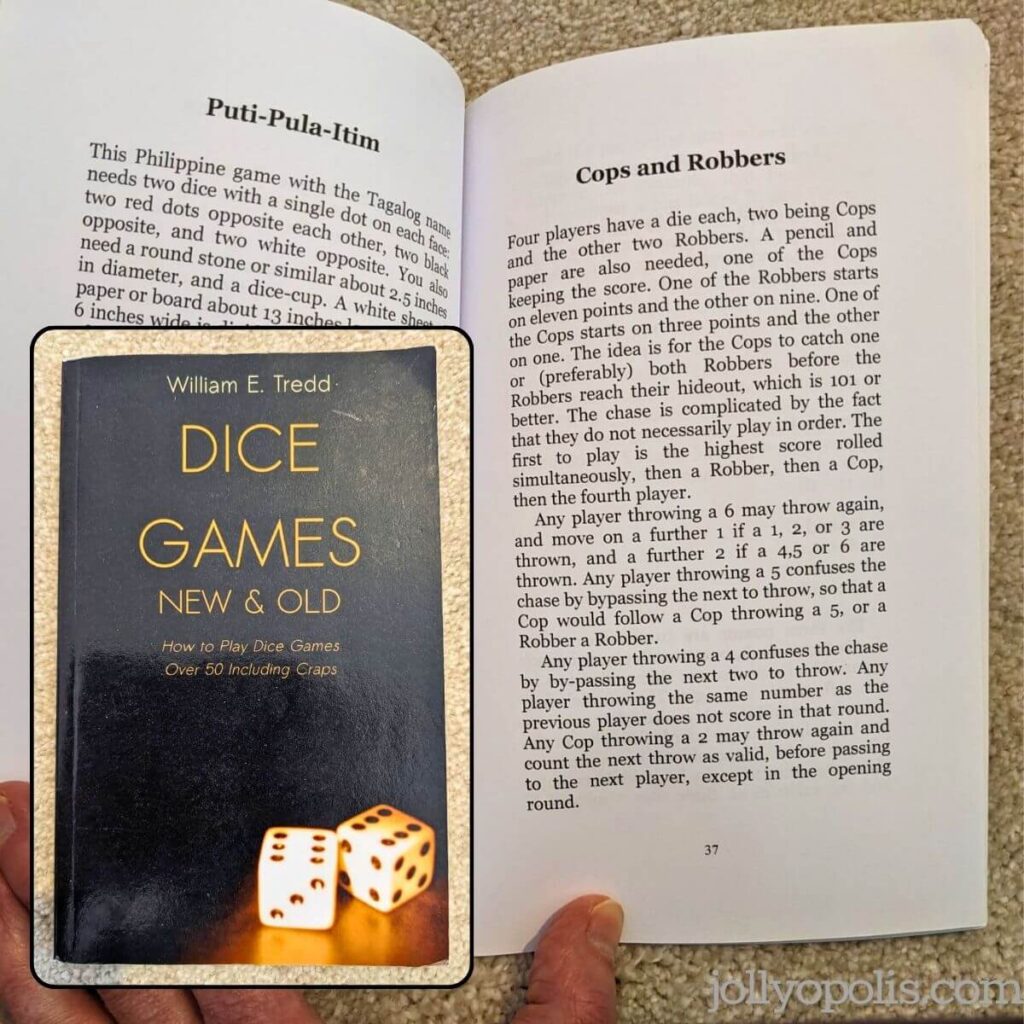 Photos of the cover and inside of Dice Games New and Old: How to Play Dice Games - Over 50 Including Craps