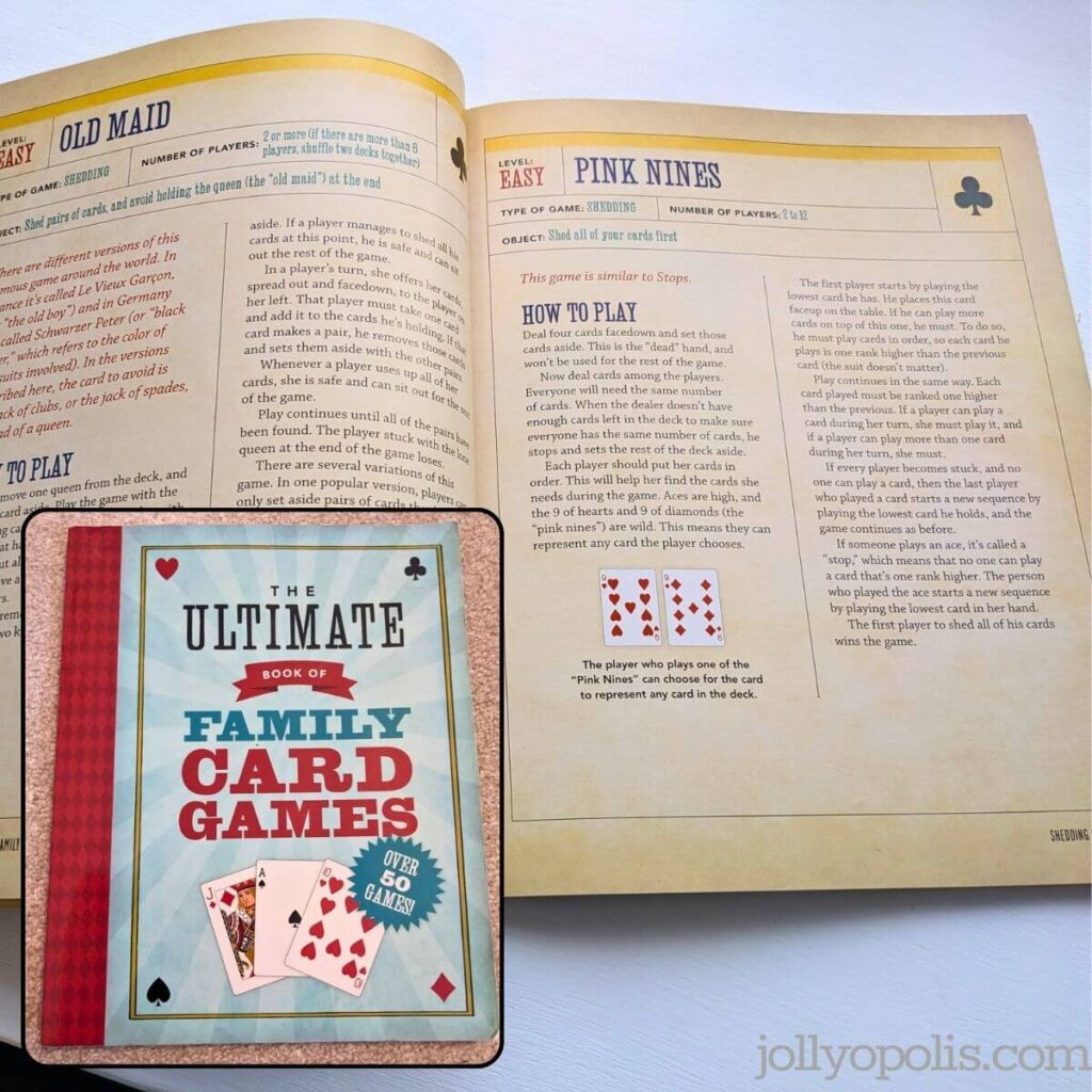 Photos of the cover and inside of the Ultimate Book of Family Card Games