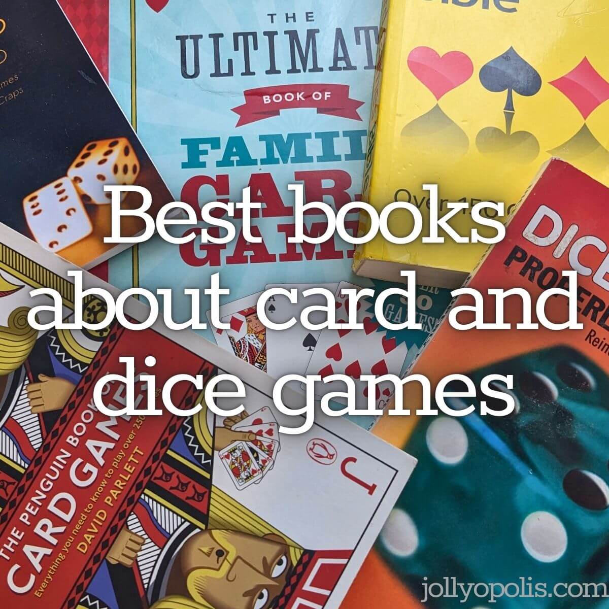 A selection of books about card games and dice games